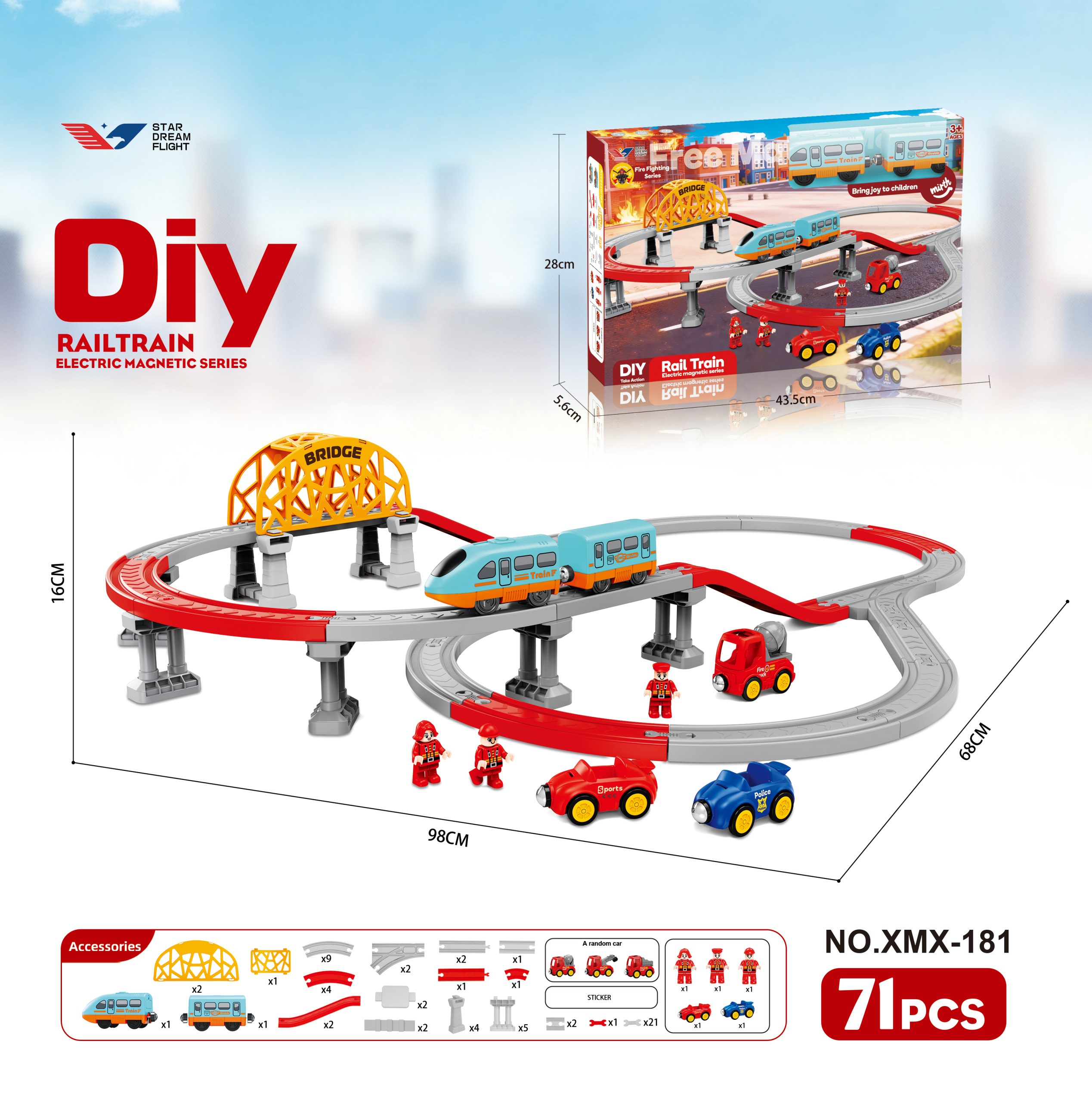 סט רכבת חשמלית עם מסלול, גשר ורכבי הצלה – 71 חלקים (181)